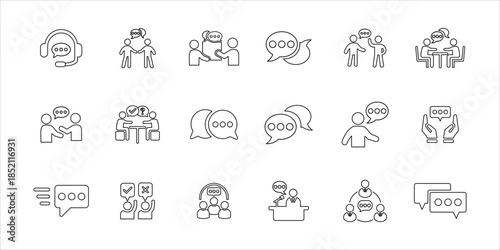 speaking icons set. speak, communication, remark, comment, talking, opinion and more. simple line vector illustration