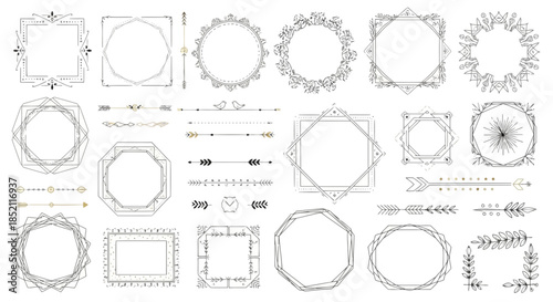 Collection of various decorative frame designs and patterns in black and white