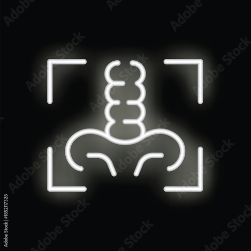 White neon icon of pelvis x ray on a black background, great for medical or healthcare themes