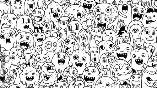 Cute Doodle Monster Seamless Vector Pattern Background