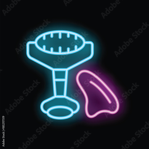 Neon icon of a derma roller performing a modern microneedling treatment for skin rejuvenation