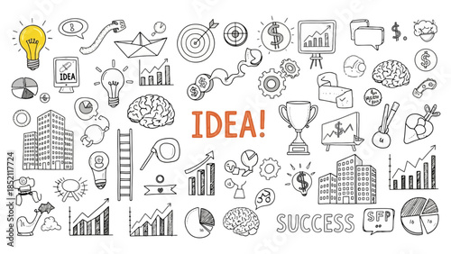 Creative business idea doodles vector illustration for success and growth