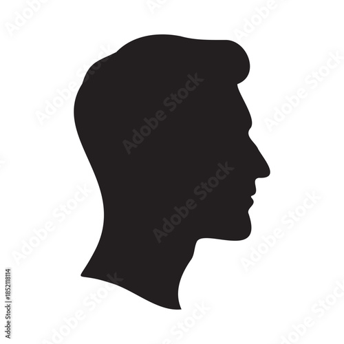 Black silhouette head profile of a caucasian man on white background isolated vector illustration