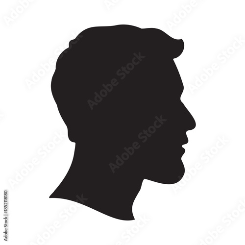 Black silhouette of a caucasian man head in profile view on isolated white background vector illustration