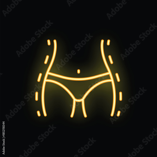 Woman losing weight, slimming body, liposuction, diet, fitness, healthy lifestyle neon sign on black background
