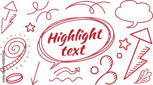 Red Hand-Drawn Doodle Set with Highlight Text Bubble and Arrow Elements