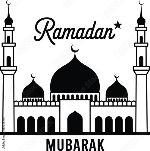 Ramadan Mubarak Greeting Card with Traditional Islamic Mosque Illustration