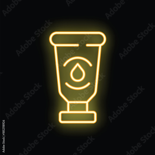 Yellow neon sign depicting a tube of moisturizing cream, evoking skincare and beauty routines
