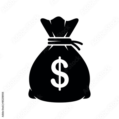 Black money bag with dollar sign isolated on transparent background