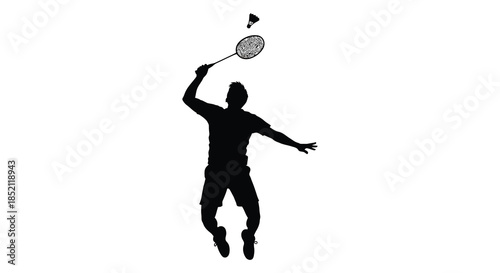a badminton player in mid serve action showcasing athletic energy and dynamic movement silhouette