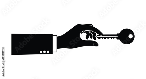 A hand offering a key a symbol of access and opportunity silhouette