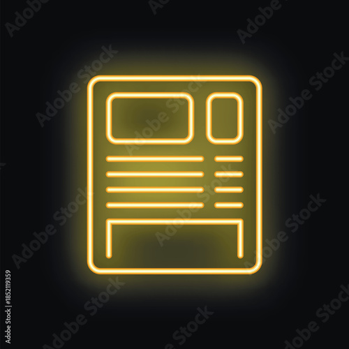 Yellow neon sign representing a blog post with author picture, title and text on black background