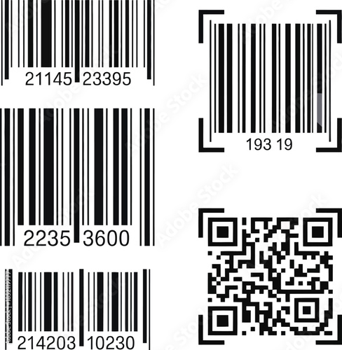 A collection of different types of barcodes and qr codes for product identification