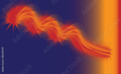 This abstract background features a mesmerizing horizontal flow of energy and light, transitioning smoothly from deep midnight blue on the left to vibrant warm orange on the right.
