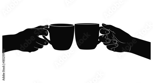 Two hands gently holding and toasting with coffee cups a striking silhouette