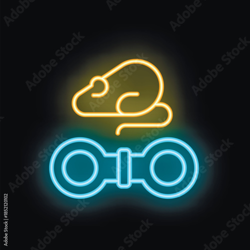 Glowing neon icon of a mouse trap with cheese, perfect for illustrating pest control services