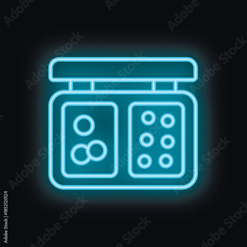 Blue neon sign representing a makeup palette with eyeshadows and blush, perfect for beauty and cosmetics concepts