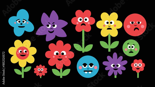 Colorful Emotional Flower Faces Vector Illustration