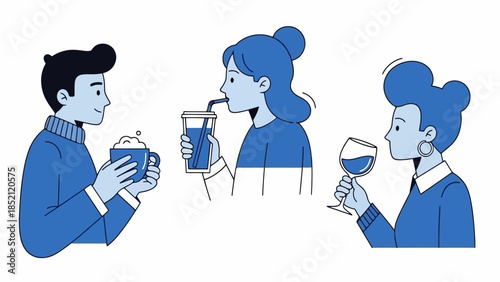 Three People Enjoying Different Drinks Together