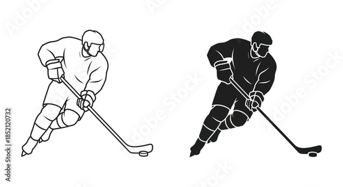 Two hockey players in action one outlined and one a dark silhouette