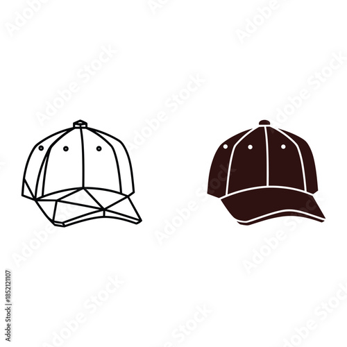 Two Baseball Caps in Black and White Line headwear