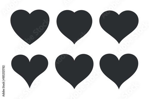a simple composition features six black heart shapes arranged in two rows conveying themes of love affection and minimalistic graphic design