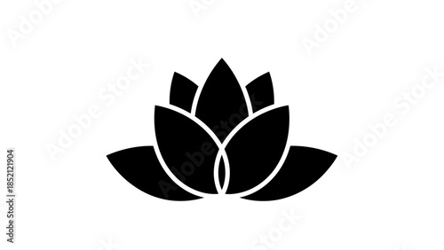 Solid Black Lotus Flower Logo Icon Symbol on Isolated White Background
