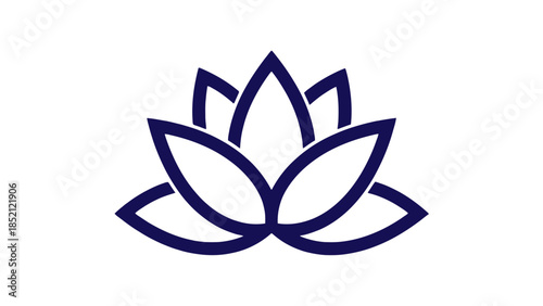Geometric Dark Blue Lotus Flower Logo Icon on Isolated White Background
