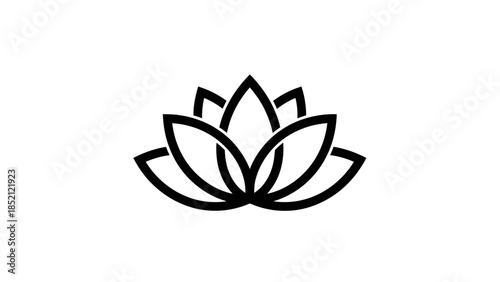 Minimalist Black Lotus Flower Icon Symbol on Isolated White Background