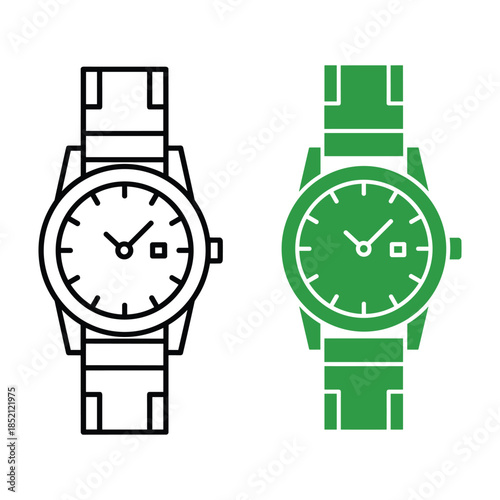 Two Wristwatches One Black and One Green with Analog Display