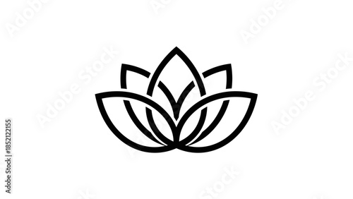 Minimalist Black Lotus Flower Logo Design on Isolated White Background