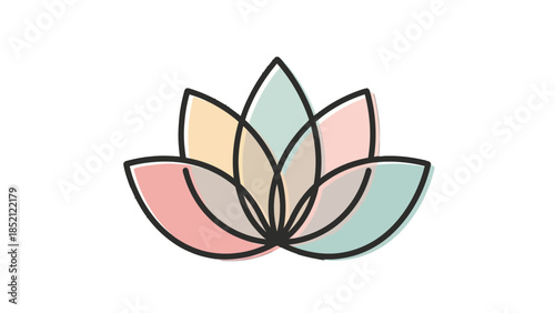 Minimalist Pastel Lotus Flower Icon, Soft Colored Floral Symbol on Isolated White Background