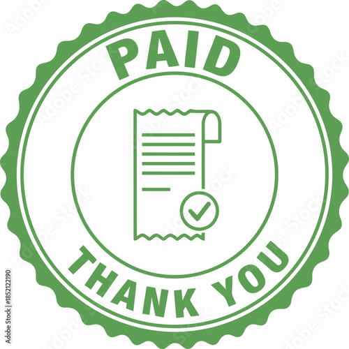 Green Paid Stamp Icon with Receipt and Thank You Message for Invoice Payment Confirmation