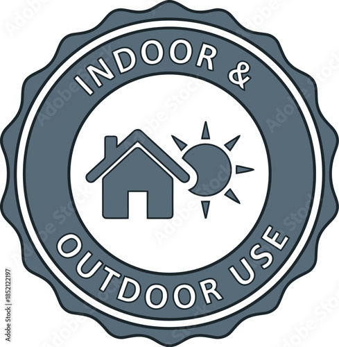Indoor and Outdoor Use Badge Icon for Product Labeling and Marketing Materials