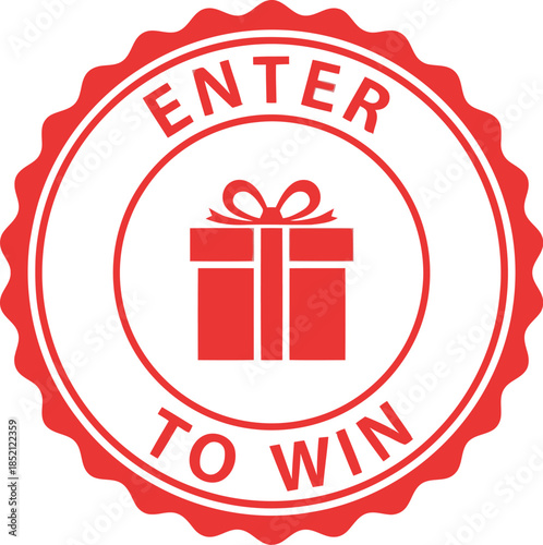 Red Enter to Win Badge with Gift Icon for Contest, Giveaway, or Promotion Campaigns