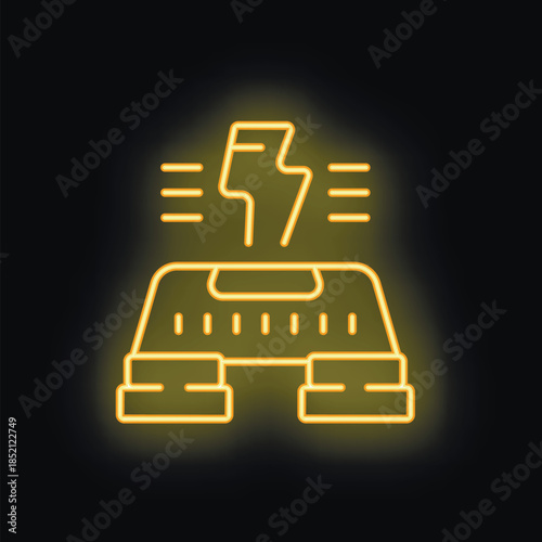 Neon sign depicting an aerobic stepper with a lightning symbol above, symbolizing the intense energy and fat burning potential of this workout