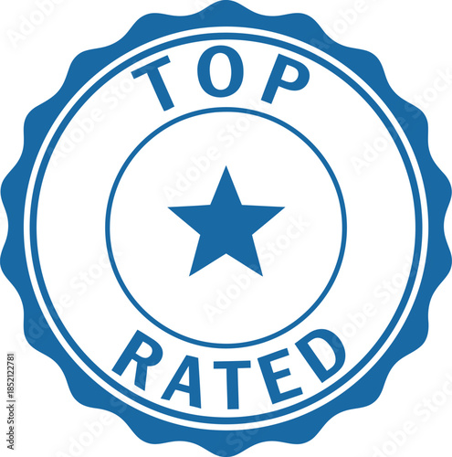 Blue Top Rated Badge Icon with Star for Quality Assurance and Best Seller Recognition