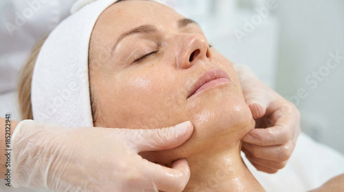Woman receiving facial massage during skincare treatment