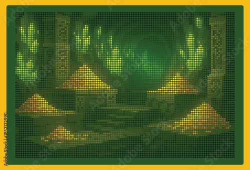 Underground Emerald Treasury with Glowing Green Crystals Poster