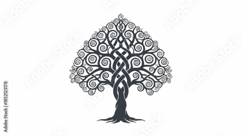 Intricate Celtic knotwork design forming a stylized tree of life, a powerful symbol of connection and eternity, on a white background.