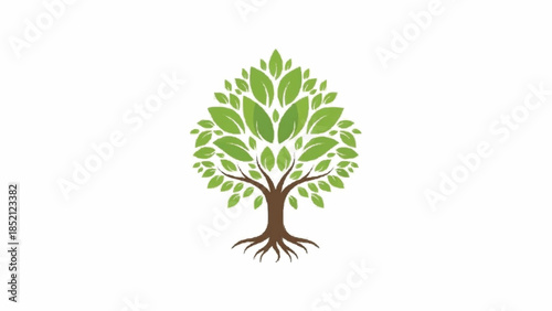 Stylized vector illustration of a lush green tree with a sturdy trunk and a strong root system, symbolizing life and stability.