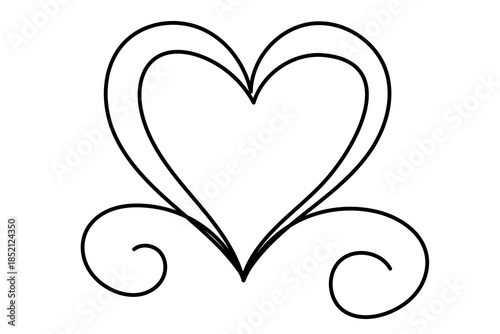 Line Art Wavy Heart Shape Icon. Romantic Minimalist Black Silhouette Contour. Valentine Day or Wedding Greeting Card Background. Shop Advertising Decoration Wallpaper One Continuous Line Drawn Element