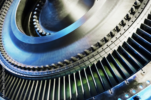 A detailed view of the metal turbine blades used in the gas sector