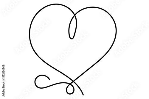 Line Art Wavy Heart Shape Icon. Romantic Minimalist Black Silhouette Contour. Valentine Day or Wedding Greeting Card Background. Shop Advertising Decoration Wallpaper One Continuous Line Drawn Element