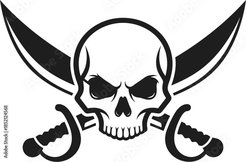 Pirate skull symbol with crossed swords on beige background
