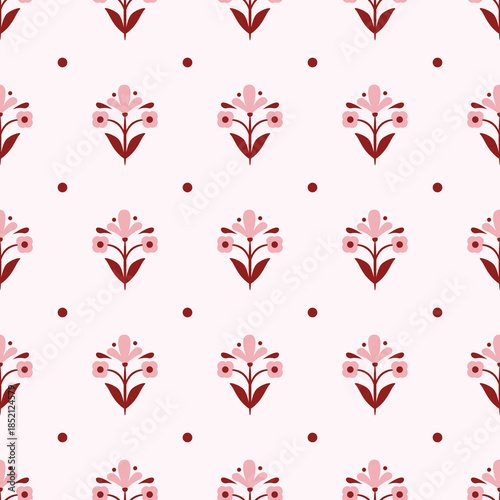Flower pattern block print pink rose background with meadow flowers. Farmhouse romantic backdrop and floral bunches grandmillenial style