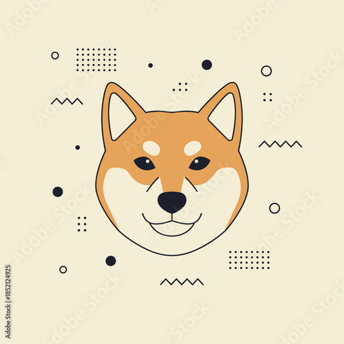 Charming Shiba Inu Portrait with Playful Geometric Accents.