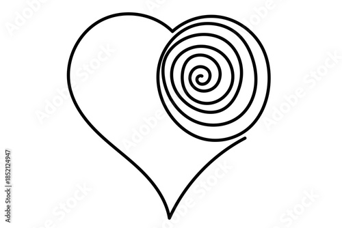 Line Art Wavy Heart Shape Icon. Romantic Minimalist Black Silhouette Contour. Valentine Day or Wedding Greeting Card Background. Shop Advertising Decoration Wallpaper One Continuous Line Drawn Element