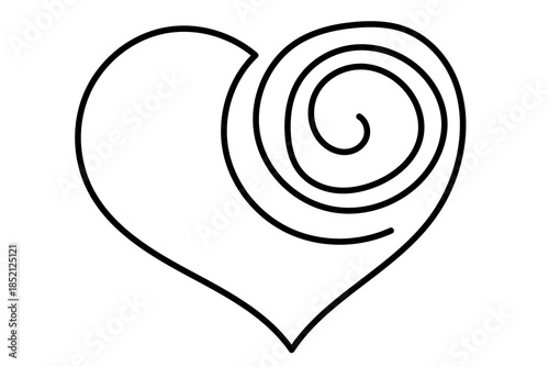 Line Art Wavy Heart Shape Icon. Romantic Minimalist Black Silhouette Contour. Valentine Day or Wedding Greeting Card Background. Shop Advertising Decoration Wallpaper One Continuous Line Drawn Element