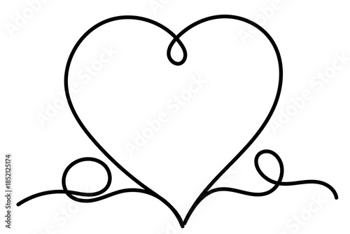 Line Art Wavy Heart Shape Icon. Romantic Minimalist Black Silhouette Contour. Valentine Day or Wedding Greeting Card Background. Shop Advertising Decoration Wallpaper One Continuous Line Drawn Element